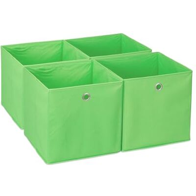 Relaxdays Panier de rangement, lot de 4, paniers d'armoires pliables, HBD: 30x30x30 cm, avec oeillet, rangements en tissu, vert Relaxdays Panier de rangement, lot de 4, paniers d'armoires pliables, HBD: 30x30x30 cm, avec oeillet, rangements en tissu, vert