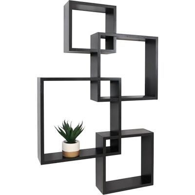 Mendler HWC-P23 Étagère murale flottante FSC® Noir Décoration murale, étagère suspendue, étagère cubique, étagère design, 4 étagères Mendler HWC-P23 Étagère murale flottante FSC® Noir Décoration murale, étagère suspendue, étagère cubique, étagère design, 4 étagères