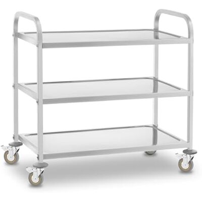 Royal Catering Chariot de Service Desserte Cuisine à roulettes 3 Plateaux RCSW 3 (101x55x96,5cm, capacité de Charge 480 kg, épaisseur des étagères 3cm) Royal Catering Chariot de Service Desserte Cuisine à roulettes 3 Plateaux RCSW 3 (101x55x96,5cm, capacité de Charge 480 kg, épaisseur des étagères 3cm)