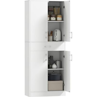 HOMCOM Buffet de Cuisine Armoire de Cuisine Buffet Haut 2 étagères réglables 4 Portes 2 placards et 1 tiroir Central Hauteur 180 cm Blanc HOMCOM Buffet de Cuisine Armoire de Cuisine Buffet Haut 2 étagères réglables 4 Portes 2 placards et 1 tiroir Central Hauteur 180 cm Blanc