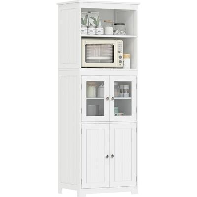 HOMCOM Buffet de Cuisine Armoire de Cuisine 4 Portes Dont 2 Portes vitrées H162 cm avec étagères réglables MDF Blanc HOMCOM Buffet de Cuisine Armoire de Cuisine 4 Portes Dont 2 Portes vitrées H162 cm avec étagères réglables MDF Blanc