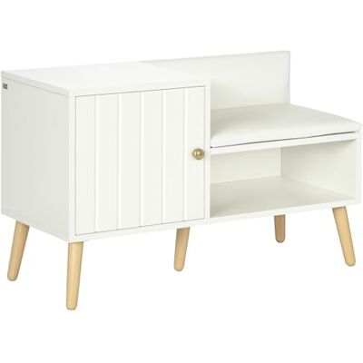 HOMCOM Banc de Rangement Banc à Chaussures Style Art avec Placard Niche Banquette Assise Dossier en polyuréthane Bois de pin 80 x 33 x 49 cm Blanc HOMCOM Banc de Rangement Banc à Chaussures Style Art avec Placard Niche Banquette Assise Dossier en polyuréthane Bois de pin 80 x 33 x 49 cm Blanc