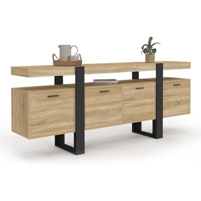 IDMarket Buffet Enfilade 200 cm Phoenix XXL 4 Portes avec Niche Bois et Noir IDMarket Buffet Enfilade 200 cm Phoenix XXL 4 Portes avec Niche Bois et Noir