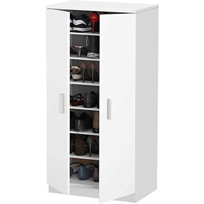BAKAJI Meuble à chaussures pour entrée maison avec 7 étagères, porte chaussures, fermeture 2 portes, structure en bois, armoire auxiliaire polyvalente, dimensions 108 x 55 x 36 cm (blanc) BAKAJI Meuble à chaussures pour entrée maison avec 7 étagères, porte chaussures, fermeture 2 portes, structure en bois, armoire auxiliaire polyvalente, dimensions 108 x 55 x 36 cm (blanc)