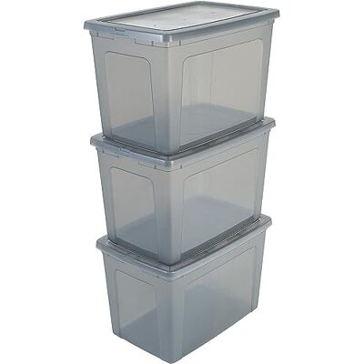 Iris Ohyama , Lot de 3 boîtes de rangement, 70 L, transparent, empilable, salon, chambre Modular Clear Box MCB-70 Gris Iris Ohyama , Lot de 3 boîtes de rangement, 70 L, transparent, empilable, salon, chambre Modular Clear Box MCB-70 Gris