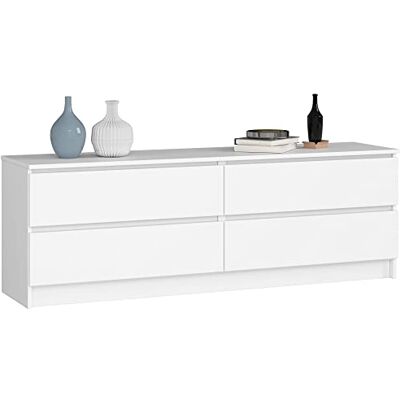 AKORD Commode K 160 cm 4 tiroirs Meuble de salon moderne Chambre à coucher Armoire Salon Salle de bain Gain de place 160 x 55 x 40 cm Blanc AKORD Commode K 160 cm 4 tiroirs Meuble de salon moderne Chambre à coucher Armoire Salon Salle de bain Gain de place 160 x 55 x 40 cm Blanc
