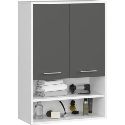 AKORD Armoire suspendue de salle de bain FIN 64 cm 2 portes, 2 étagères, 2 compartiments ouverts (l x H x P) 64 x 94 x 30 cm Armoire murale avec étagères Poids : 8,10 kg Blanc et gris AKORD Armoire suspendue de salle de bain FIN 64 cm 2 portes, 2 étagères, 2 compartiments ouverts (l x H x P) 64 x 94 x 30 cm Armoire murale avec étagères Poids : 8,10 kg Blanc et gris