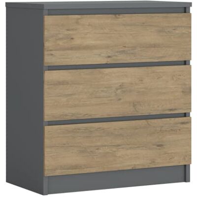 3E 3xE living.com Commode avec 3 tiroirs Anthracite/chêne Lancelot, L : 70 cm, H : 79 cm P : 39 cm 3E 3xE living.com Commode avec 3 tiroirs Anthracite/chêne Lancelot, L : 70 cm, H : 79 cm P : 39 cm