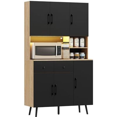 HOMCOM Buffet Cuisine avec lumière LED RGB contrôlé APP, Meuble Cuisine Rangement Haut avec Plan de Travail, 6 Portes, 2 tiroirs, Compartiments Ouverts, étagères réglables, 100x40x176cm, Noir HOMCOM Buffet Cuisine avec lumière LED RGB contrôlé APP, Meuble Cuisine Rangement Haut avec Plan de Travail, 6 Portes, 2 tiroirs, Compartiments Ouverts, étagères réglables, 100x40x176cm, Noir