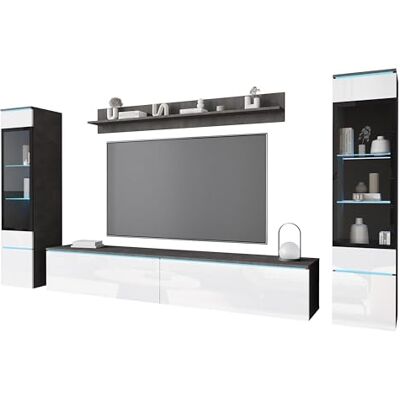 PIASKI Vera II Ensemble de meubles de salon avec éclairage LED en option Matera/blanc brillant avec illumination LED PIASKI Vera II Ensemble de meubles de salon avec éclairage LED en option Matera/blanc brillant avec illumination LED
