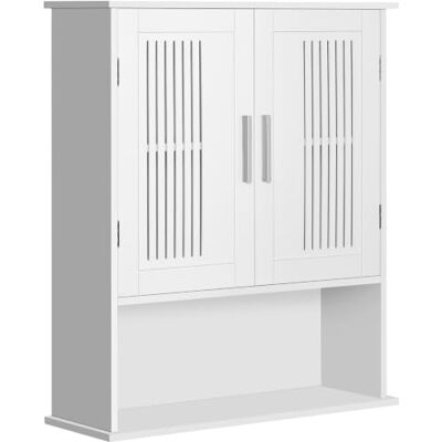 kleankin Armoire Murale avec Étagère Réglable 60 x 20 x 70 cm Blanc Meuble Haut Salle de Bain, Double Porte, Étagère Ouverte, Meuble de Rangement Suspendu kleankin Armoire Murale avec Étagère Réglable 60 x 20 x 70 cm Blanc Meuble Haut Salle de Bain, Double Porte, Étagère Ouverte, Meuble de Rangement Suspendu