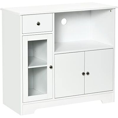HOMCOM Meuble Micro-Ondes, Buffet Cuisine, Armoire de Rangement, pour Cuisine,Salle à Manger 90 x 40 x 82 cm Verre trempé et Bois, Blanc HOMCOM Meuble Micro-Ondes, Buffet Cuisine, Armoire de Rangement, pour Cuisine,Salle à Manger 90 x 40 x 82 cm Verre trempé et Bois, Blanc