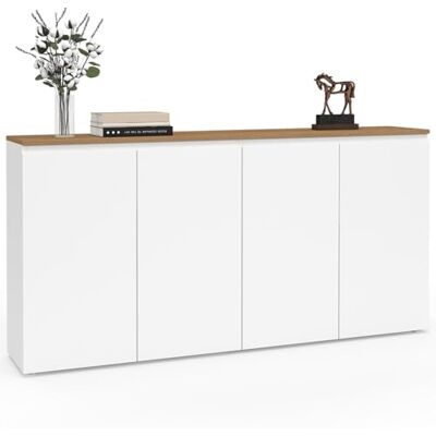 IDMarket Buffet 160 cm Toby 4 Portes Blanc et Plateau Bois IDMarket Buffet 160 cm Toby 4 Portes Blanc et Plateau Bois