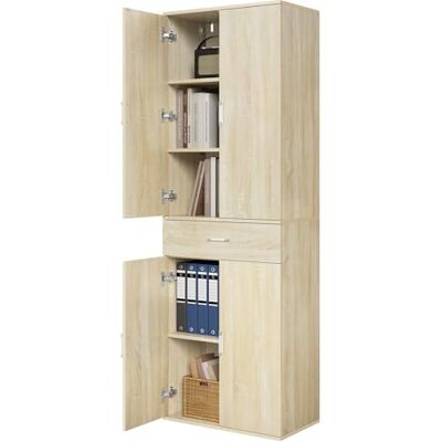 eSituro Armoire de bureau, armoire de rangement, 3 étagères réglables, 1 tiroir, bois ingénierie, 60 x 34 x 180 cm, chêne clair eSituro Armoire de bureau, armoire de rangement, 3 étagères réglables, 1 tiroir, bois ingénierie, 60 x 34 x 180 cm, chêne clair