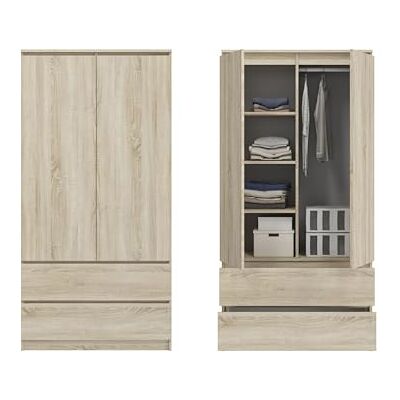 Home Collective Sonoma Armoire 180 cm de hauteur et 90 cm de largeur Avec 2 tiroirs, 3 étagères et tringle à vêtements Armoire en bois Pour chambre à coucher, couloir, cave, bureau Home Collective Sonoma Armoire 180 cm de hauteur et 90 cm de largeur Avec 2 tiroirs, 3 étagères et tringle à vêtements Armoire en bois Pour chambre à coucher, couloir, cave, bureau