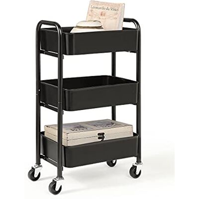 SunnyPoint Organiseur de rangement compact à roulettes en métal à 3 niveaux – Chariot utilitaire mobile pour cuisine/sous le bureau avec roulettes (noir, compact (39,4 x 68,1 x 26,1 cm) SunnyPoint Organiseur de rangement compact à roulettes en métal à 3 niveaux – Chariot utilitaire mobile pour cuisine/sous le bureau avec roulettes (noir, compact (39,4 x 68,1 x 26,1 cm)
