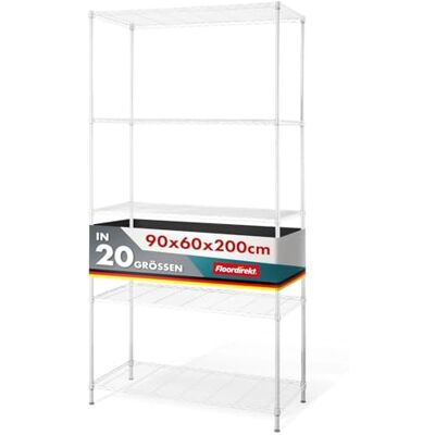 Floordirekt Meuble de rangement avec 5 étagères, étagères réglables en hauteur et pieds de nivellement, poids max 640 kg (5 tablettes blanc Rocky 90 x 60 x 200 cm) Floordirekt Meuble de rangement avec 5 étagères, étagères réglables en hauteur et pieds de nivellement, poids max 640 kg (5 tablettes blanc Rocky 90 x 60 x 200 cm)