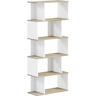 HOMCOM Bibliothèque Style Scandinave 70x29,5x163 cm Aspect Bois et Blanc Meuble De Rangement, 5 Étagères, Anti-Basculement, Charge 25 Kg, pour Bureau Salon Chambre HOMCOM Bibliothèque Style Scandinave 70x29,5x163 cm Aspect Bois et Blanc Meuble De Rangement, 5 Étagères, Anti-Basculement, Charge 25 Kg, pour Bureau Salon Chambre