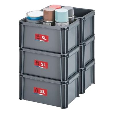 Sundis Master Box, bac de rangement plastique 5L, x6, robuste, gris Renforcé, parois droites, superposable, idéale pour l'atelier, le transport, le garage, le bricolage, le jardinage Sundis Master Box, bac de rangement plastique 5L, x6, robuste, gris Renforcé, parois droites, superposable, idéale pour l'atelier, le transport, le garage, le bricolage, le jardinage