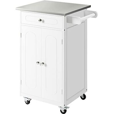 HOMCOM Chariot de Service desserte de Cuisine à roulettes Multi-rangements 1 tiroir Placard 2 Portes avec étagère Porte-torchons MDF Blanc Acier Inoxydable HOMCOM Chariot de Service desserte de Cuisine à roulettes Multi-rangements 1 tiroir Placard 2 Portes avec étagère Porte-torchons MDF Blanc Acier Inoxydable