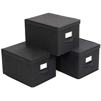 SONGMICS Lot de 3 Boîte Rangement Pliables avec Couvercles, Cube en Tissu Mon-tissé avec Porte-étiquettes, Panier, Organisateur, Caisse, 40 x 30 x 25 cm, Noir RFB03H SONGMICS Lot de 3 Boîte Rangement Pliables avec Couvercles, Cube en Tissu Mon-tissé avec Porte-étiquettes, Panier, Organisateur, Caisse, 40 x 30 x 25 cm, Noir RFB03H