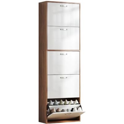 HOMCOM Armoire Armoire à chaussures Design 5 Portes Bicolore Blanc Marron Foncé Meuble à Chaussures, Contemporain, Abattantes, Imitation Bois HOMCOM Armoire Armoire à chaussures Design 5 Portes Bicolore Blanc Marron Foncé Meuble à Chaussures, Contemporain, Abattantes, Imitation Bois