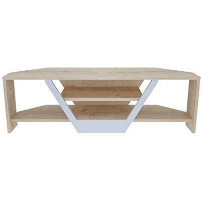 DECOROTIKA Sares Meuble TV d'angle moderne avec étagères de rangement ouvertes pour salon, chambre à coucher, meuble TV – Chêne saphir et blanc DECOROTIKA Sares Meuble TV d'angle moderne avec étagères de rangement ouvertes pour salon, chambre à coucher, meuble TV – Chêne saphir et blanc