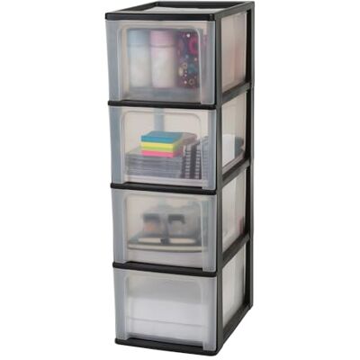 Iris Ohyama , Tour de rangement, organiseur, 4 tiroirs de 13 L, format A4, transparent, bureau, salon Organizer Chest OCH-2400 Noir Iris Ohyama , Tour de rangement, organiseur, 4 tiroirs de 13 L, format A4, transparent, bureau, salon Organizer Chest OCH-2400 Noir