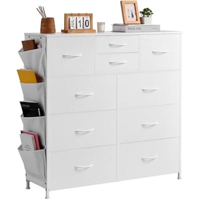 VEVOR Commode en tissu à 10 tiroirs, meuble de rangement avec bacs tissu, tiroir de rangement pour placard avec poignée facile à tirer et cadre en acier robuste, pour chambre à coucher, couloir, blanc VEVOR Commode en tissu à 10 tiroirs, meuble de rangement avec bacs tissu, tiroir de rangement pour placard avec poignée facile à tirer et cadre en acier robuste, pour chambre à coucher, couloir, blanc