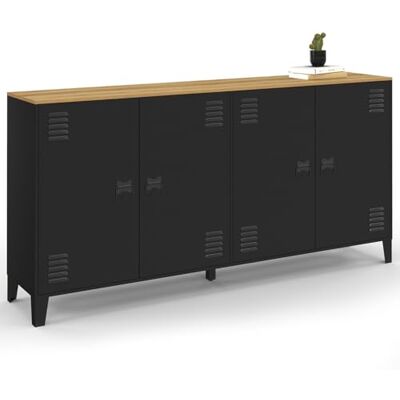 IDMarket Buffet 160cm Ester 4 Portes en métal Noir Plateau Bois Design Industriel IDMarket Buffet 160cm Ester 4 Portes en métal Noir Plateau Bois Design Industriel