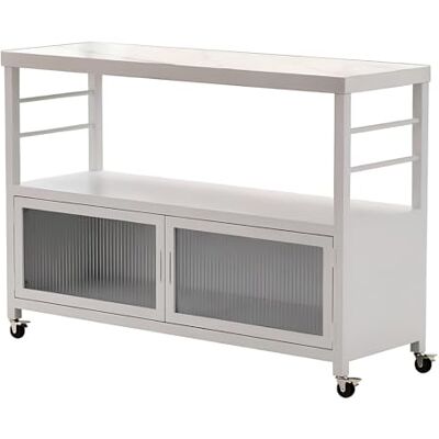 mjyyyds188 chariot de stockage Roues verrouillables de portes en verre cannelées d'îlot cuisine roulement supérieur pierre agglomérée Organisateur d'étagères(Blanc,S) mjyyyds188 chariot de stockage Roues verrouillables de portes en verre cannelées d'îlot cuisine roulement supérieur pierre agglomérée Organisateur d'étagères(Blanc,S)