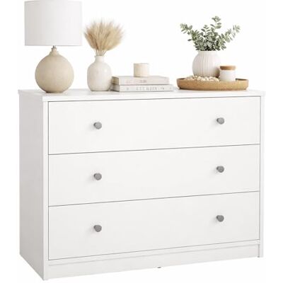 WELL HOME MOBILIARIO & DECORACIÓN Commode pour chambre Ebro White avec 3 tiroirs Couleur blanche 73 x 31 x 69 cm WELL HOME MOBILIARIO & DECORACIÓN Commode pour chambre Ebro White avec 3 tiroirs Couleur blanche 73 x 31 x 69 cm