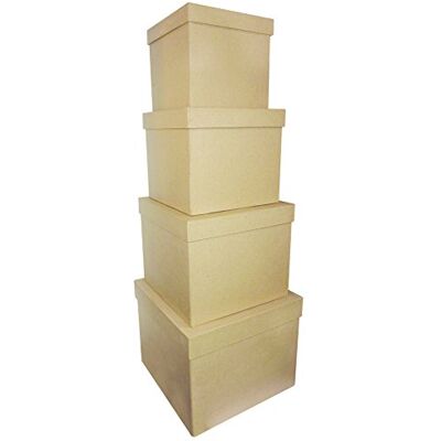 décopatch BTS910C Un lot de 4 supports en papier brun mâché, Boites carrées (25x25x20cm 22x22x18cm 19x19x16cm et 16x16x14cm) décopatch BTS910C Un lot de 4 supports en papier brun mâché, Boites carrées (25x25x20cm 22x22x18cm 19x19x16cm et 16x16x14cm)
