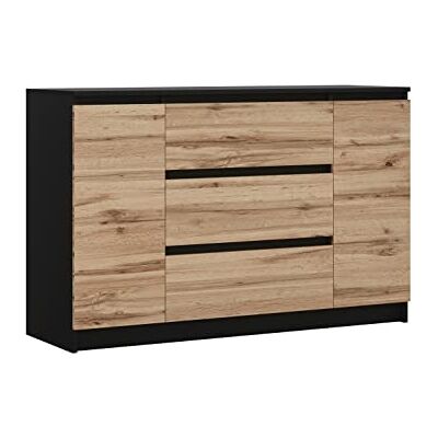 3E 3xE living.com Commode avec 2 Portes, 3 tiroirs Noir & chêne wotan, L: 120cm H: 79cm P: 39cm, Armoire Chambre Adulte & Enfant, Buffet Salon, Commode, Meuble de Rangement 3E 3xE living.com Commode avec 2 Portes, 3 tiroirs Noir & chêne wotan, L: 120cm H: 79cm P: 39cm, Armoire Chambre Adulte & Enfant, Buffet Salon, Commode, Meuble de Rangement