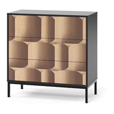 Vicco Commode "Eliza", noir/chêne, 80x81.2cm avec 3 tiroirs, pour le rangement et l’organisation dans le salon ou la chambre Vicco Commode "Eliza", noir/chêne, 80x81.2cm avec 3 tiroirs, pour le rangement et l’organisation dans le salon ou la chambre