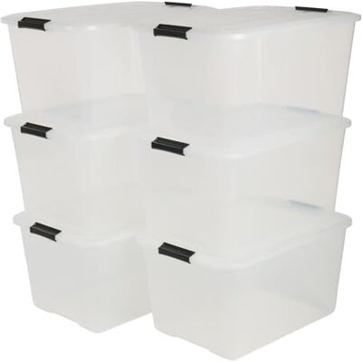 Iris Ohyama , Lot de 6 boîtes de rangement, 45 L, avec clips, empilable, salon, chambre, garage Top Box TB-45 Transparent Iris Ohyama , Lot de 6 boîtes de rangement, 45 L, avec clips, empilable, salon, chambre, garage Top Box TB-45 Transparent