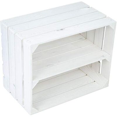 Kistenkolli Altes Land Caisse en bois avec étagère centrale Env. 50 x 40 x 30 cm Blanc/flammé Idéale pour ranger les chaussures et les livres Kistenkolli Altes Land Caisse en bois avec étagère centrale Env. 50 x 40 x 30 cm Blanc/flammé Idéale pour ranger les chaussures et les livres