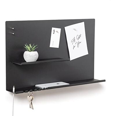 byde Organisateur Mural Hebe en Structure en Acier 49x9x30cm Étagère Murale 3 en 1 avec Tableau Magnétique et Aimants Tableau pour Clés, Journaux et Notes Couleur Noir byde Organisateur Mural Hebe en Structure en Acier 49x9x30cm Étagère Murale 3 en 1 avec Tableau Magnétique et Aimants Tableau pour Clés, Journaux et Notes Couleur Noir