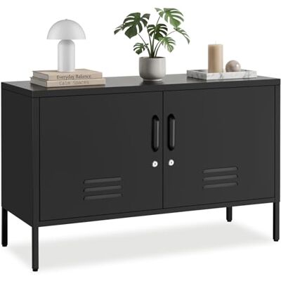 tectake ® Buffet 100 x 42,5 x 65 cm avec fermeture magnétique, étagère intermédiaire réglable, verrouillable, métal, antidérapant, structure en acier solide, look minimaliste, pieds à vis, commode tectake ® Buffet 100 x 42,5 x 65 cm avec fermeture magnétique, étagère intermédiaire réglable, verrouillable, métal, antidérapant, structure en acier solide, look minimaliste, pieds à vis, commode