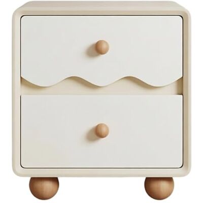 L8p2B5s7 Table de chevet Table de chevet à deux tiroirs avec façades ondulées et pieds boule for le rangement la chambre coucher(Blanc,S) L8p2B5s7 Table de chevet Table de chevet à deux tiroirs avec façades ondulées et pieds boule for le rangement la chambre coucher(Blanc,S)