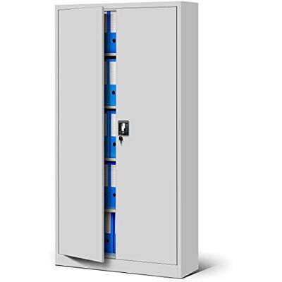 Jan Nowak Armoire de Bureau métallique 4 étagères tôle d'acier revêtement en Poudre 185 cm x 90 cm x 40 cm (Gris) Jan Nowak Armoire de Bureau métallique 4 étagères tôle d'acier revêtement en Poudre 185 cm x 90 cm x 40 cm (Gris)