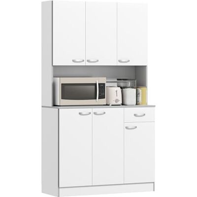 HOMCOM Buffet de cuisine armoire de cuisine contemporaine multi-rangements 6 portes 1 tiroir + grand plateau dim. 101L x 39l x 180H cm en bois blanc gris HOMCOM Buffet de cuisine armoire de cuisine contemporaine multi-rangements 6 portes 1 tiroir + grand plateau dim. 101L x 39l x 180H cm en bois blanc gris
