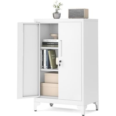 SONGMICS Caisson de Bureau, Placard Polyvalent, Armoire de Bureau à 2 Portes, Verrouillable, en Acier, pour Salon, Blanc Mat OMC012W01 SONGMICS Caisson de Bureau, Placard Polyvalent, Armoire de Bureau à 2 Portes, Verrouillable, en Acier, pour Salon, Blanc Mat OMC012W01