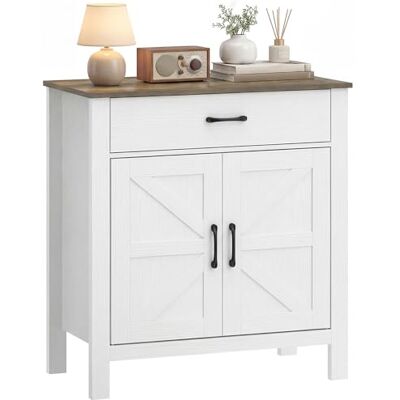 HOMCOM Buffet salon, meuble de rangement avec 2 portes de grange, tiroir et étagère réglable, style rustique, buffet salle à manger et cuisine, 77 x 39,3 x 81,5 cm, blanc et marron HOMCOM Buffet salon, meuble de rangement avec 2 portes de grange, tiroir et étagère réglable, style rustique, buffet salle à manger et cuisine, 77 x 39,3 x 81,5 cm, blanc et marron