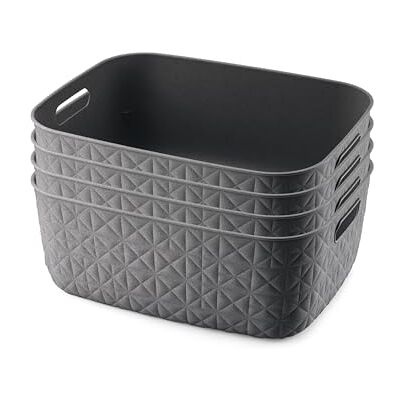 Curver Softex Lot de 4 paniers de rangement 12,5 L en matériau 100 % recyclé, léger, pour salle de bain, salon, cuisine, gris foncé Curver Softex Lot de 4 paniers de rangement 12,5 L en matériau 100 % recyclé, léger, pour salle de bain, salon, cuisine, gris foncé