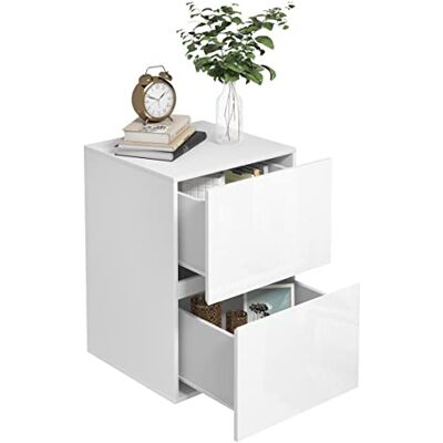 EUGAD Table de chevet blanche avec 2 tiroirs, surface brillante, 40 x 40 x 58 cm, pour chambre/salon 0182ZZ EUGAD Table de chevet blanche avec 2 tiroirs, surface brillante, 40 x 40 x 58 cm, pour chambre/salon 0182ZZ