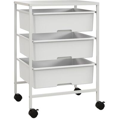 HOMCOM Desserte à roulettes, Chariot de Rangement à roulettes Chariot de Service à 3 Niveaux, Plateau et 3 Panier, Cadre en Acier, desserte Cuisine, Chambre à Coucher, Salon, Bureau (Blanc) HOMCOM Desserte à roulettes, Chariot de Rangement à roulettes Chariot de Service à 3 Niveaux, Plateau et 3 Panier, Cadre en Acier, desserte Cuisine, Chambre à Coucher, Salon, Bureau (Blanc)