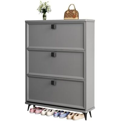 GLFNB Meuble de rangement à chaussures mince avec 3 tiroirs rabattables pour entrée, couloir, placard, gris (70 x 26 x 118 cm) GLFNB Meuble de rangement à chaussures mince avec 3 tiroirs rabattables pour entrée, couloir, placard, gris (70 x 26 x 118 cm)