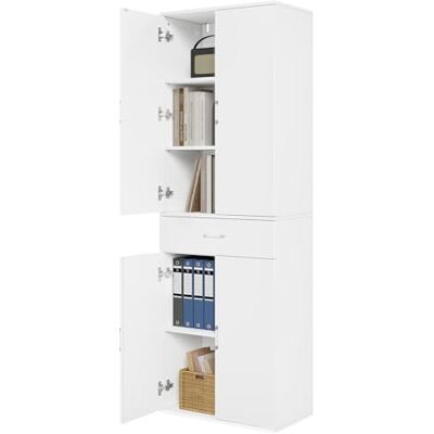 eSituro Armoire de bureau, armoire de rangement, 3 étagères réglables, 1 tiroir, bois ingénierie, 60 x 34 x 180 cm, blanc eSituro Armoire de bureau, armoire de rangement, 3 étagères réglables, 1 tiroir, bois ingénierie, 60 x 34 x 180 cm, blanc