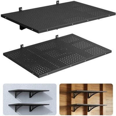 VEVOR Lot de 2 étagères murales robustes pour garage, 0,6 x 0,9 m, en acier, 61 x 91,4 cm par étagère, étagère flottante en métal pour garage avec capacité de poids total de 254 kg VEVOR Lot de 2 étagères murales robustes pour garage, 0,6 x 0,9 m, en acier, 61 x 91,4 cm par étagère, étagère flottante en métal pour garage avec capacité de poids total de 254 kg